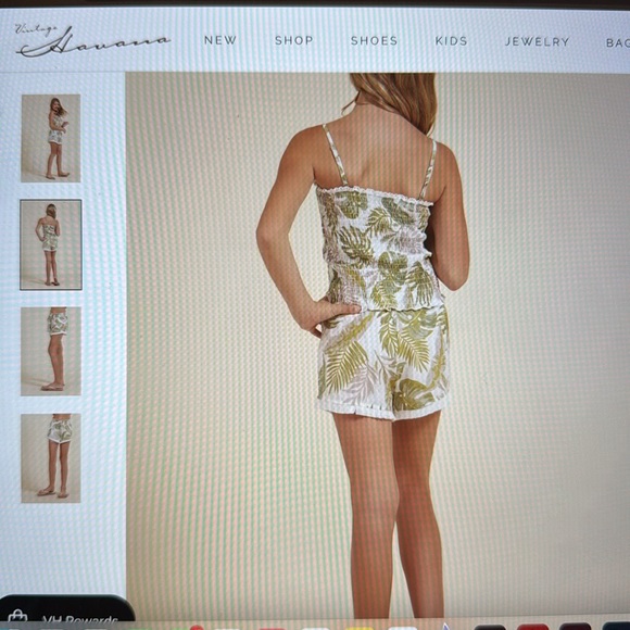 Vintage Havana Girls Sage Khaki Tropical Leaf Smocked Tube and Fringe Short Set - Picture 10 of 10